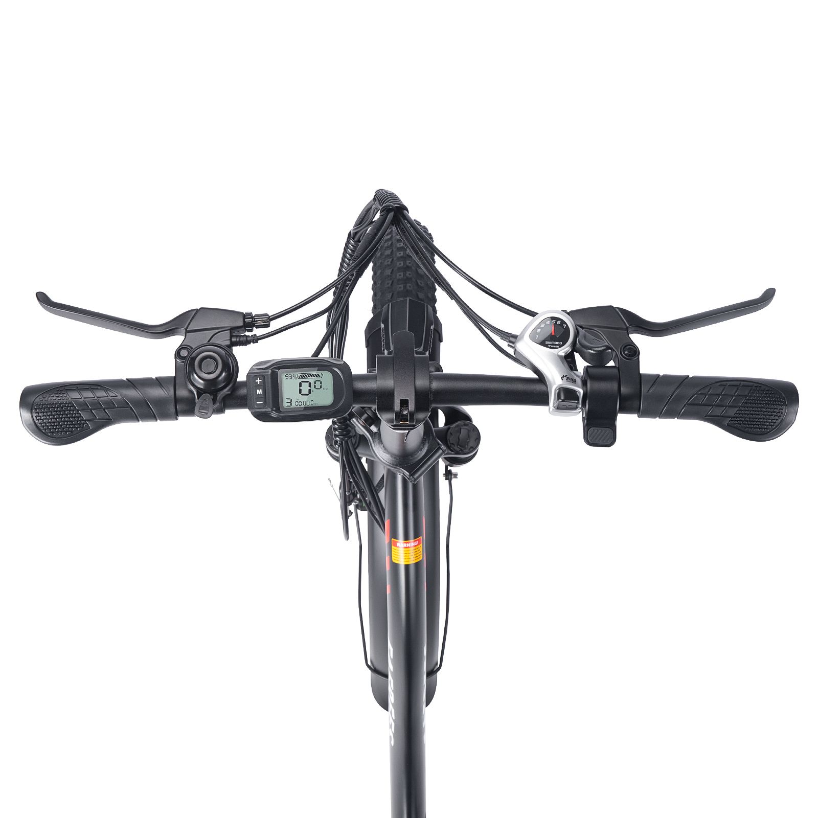 Lenker eines FAFREES F20 E-Bikes. Display, Bremshebel und Schalter. Schwarze Farbe.