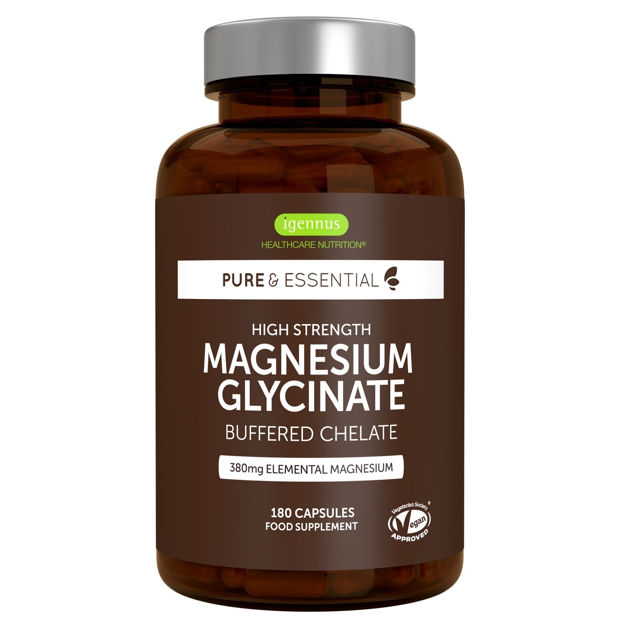 Igennus Magnesium Bisglycinat Gepuffert & Chelatiert, 380mg Elementares Hochdosiertes, Clean Label