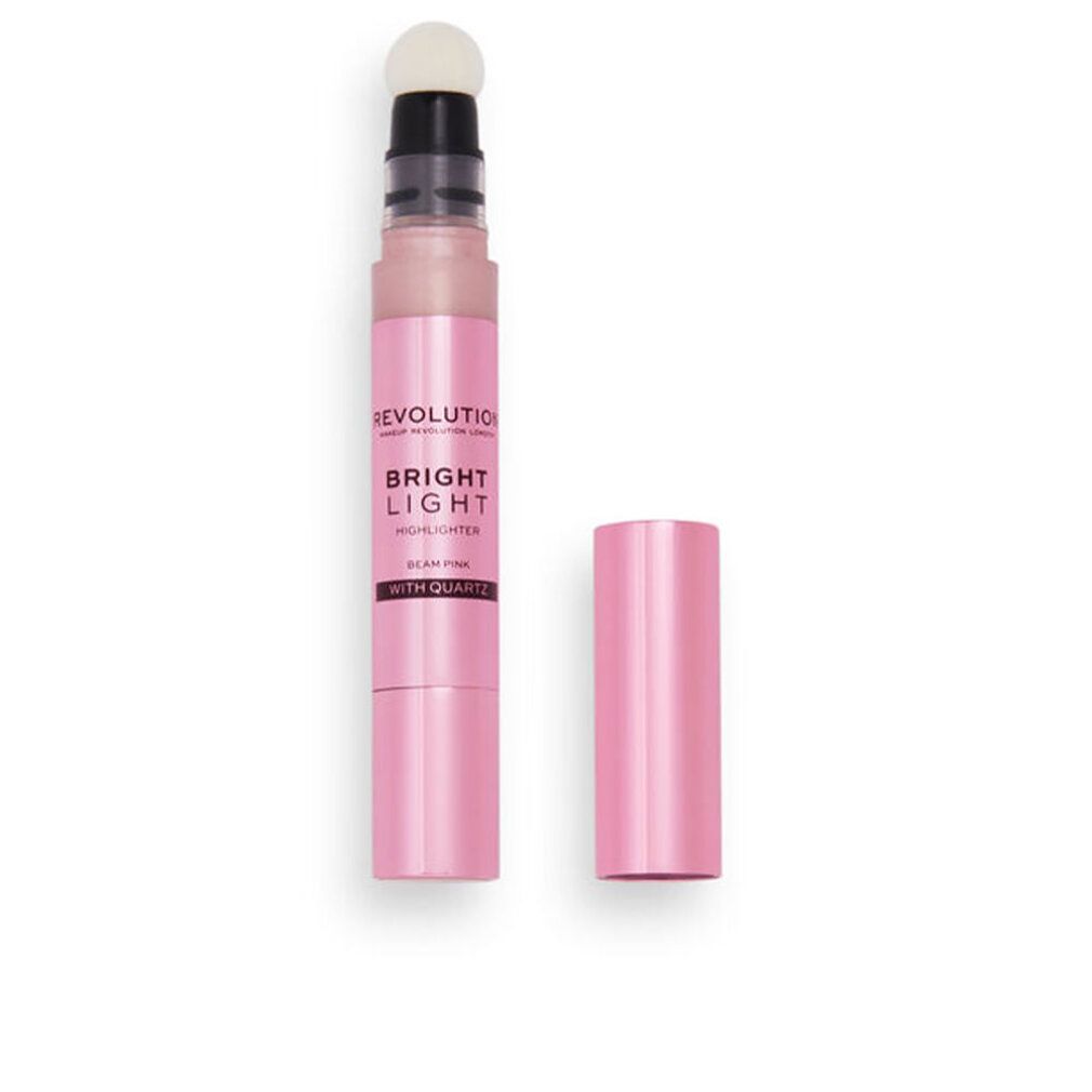 Rosa Highlighter-Stift mit Schwammapplikator und separater Kappe. Aufschrift: Revolution Bright Light Highlighter Beam Pink.