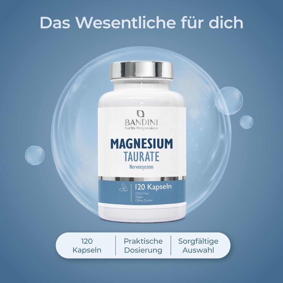 Bandini Magnesium Taurate Kapseln: Natürliche Formel, ohne Zusatzstoffe, hochwertige Zutaten.