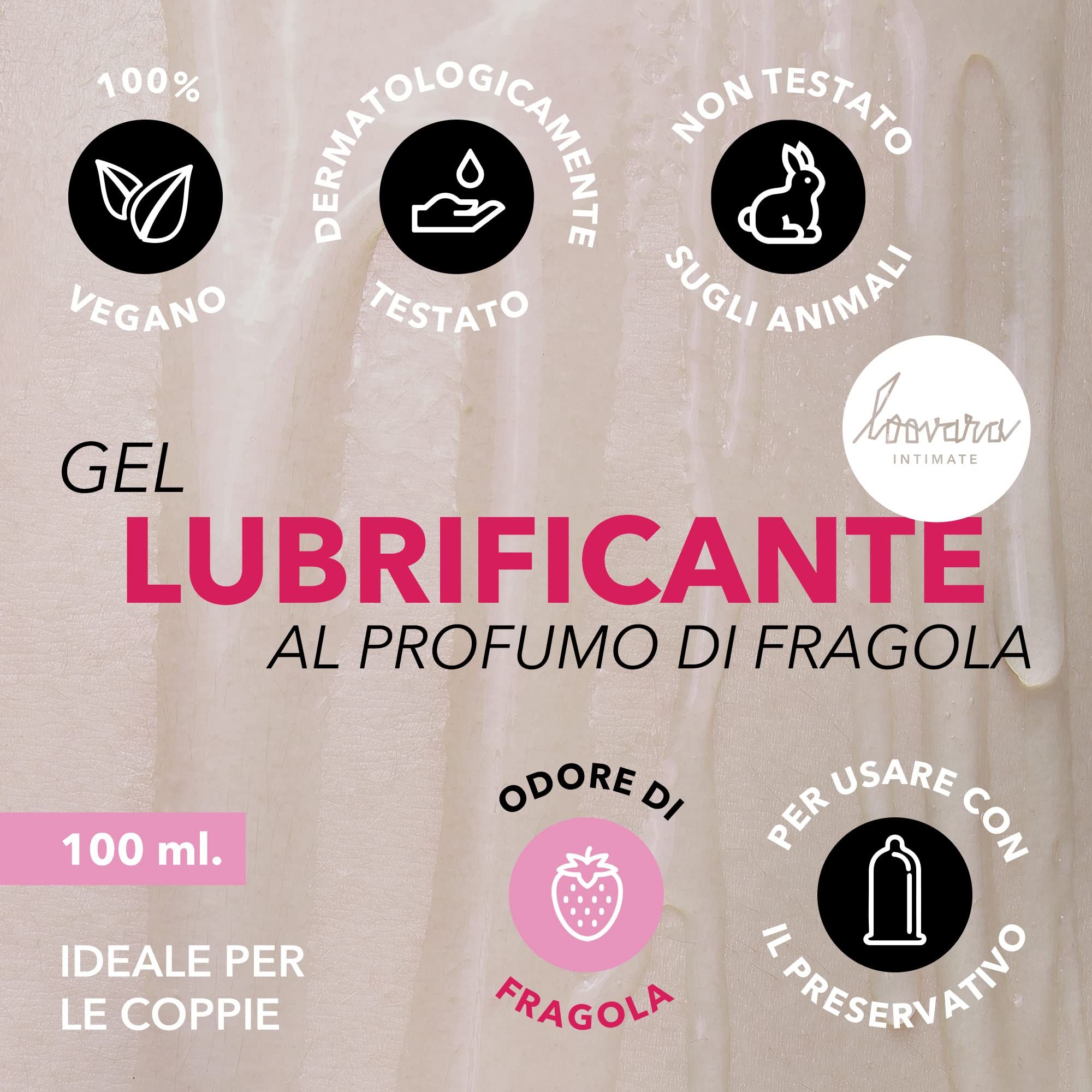 Verpackungsdetail: Loovara Gleitgel Erdbeer, 100ml, vegan, dermatologisch getestet.
