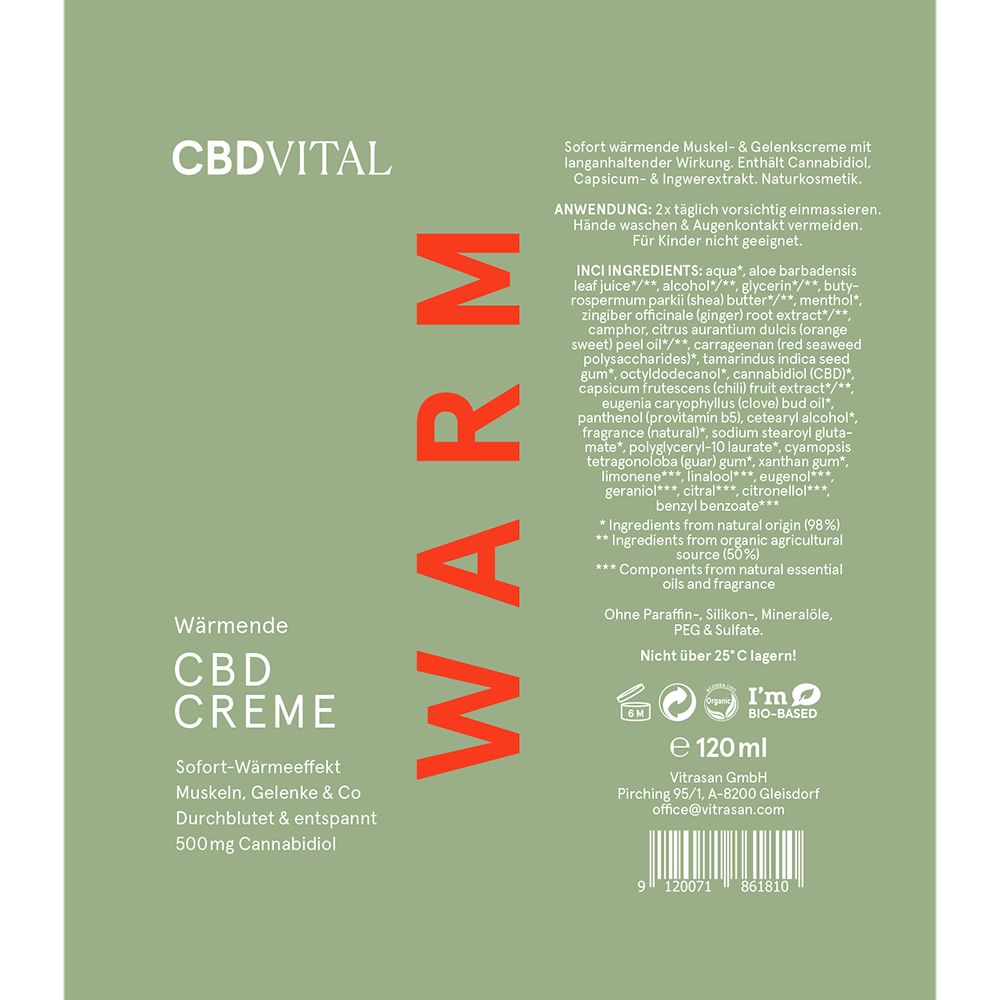 CBD VITAL Wärmende CBD Creme 100 % BIO 3er-Pack