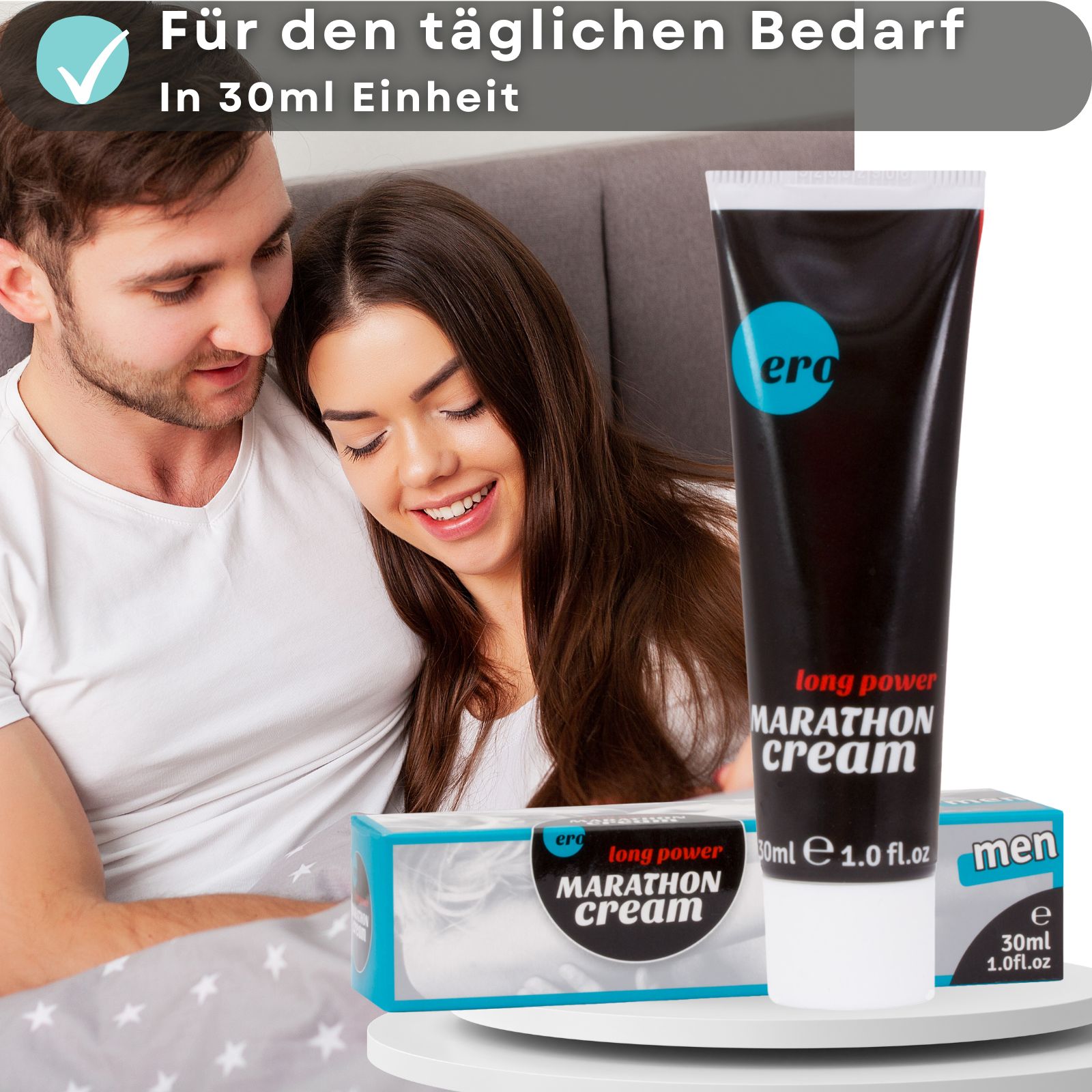 Tube und Verpackung. Text: „Für den täglichen Bedarf“. 30ml.