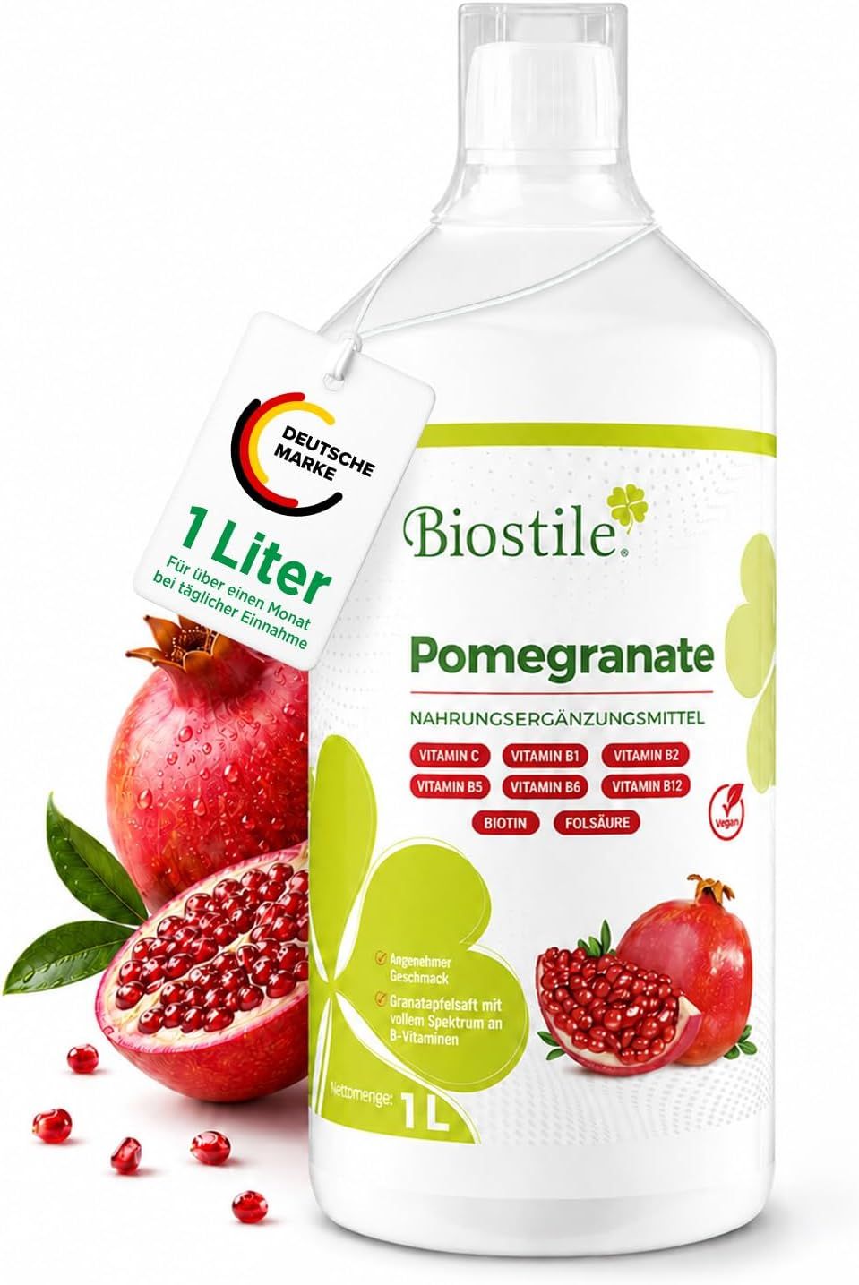Biostile Granatapfelsaft Flasche, 1L. Deutsche Marke, für über einen Monat.