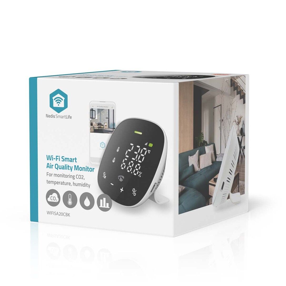 Nedis SmartLife Luftqualitätsmonitor / Wi-Fi / inkl. Display / Kohlendioxid (CO2) / Luftfeuchtigkei