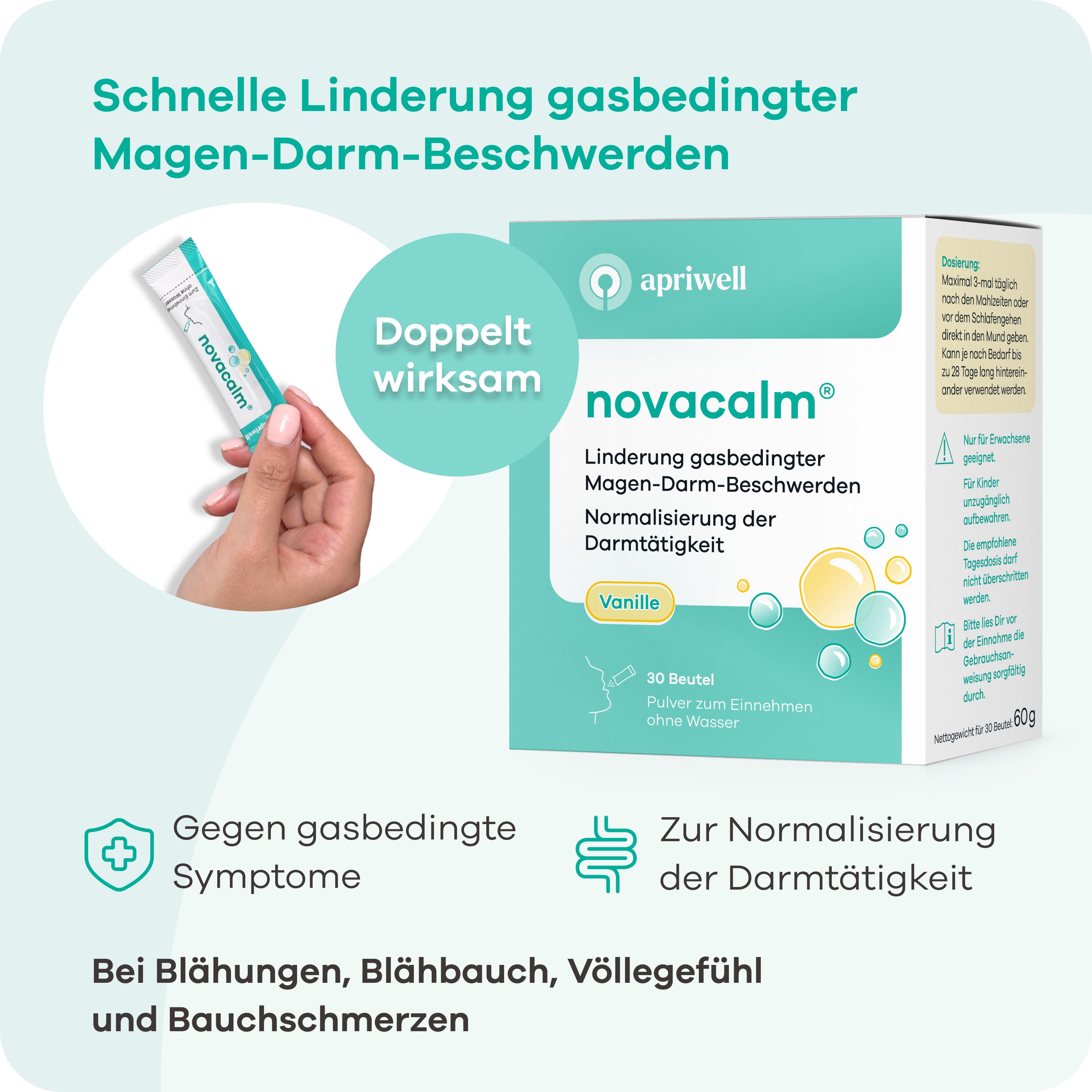 Apriwell Novacalm  bei gasbedingten Magen-Darm-Beschwerden