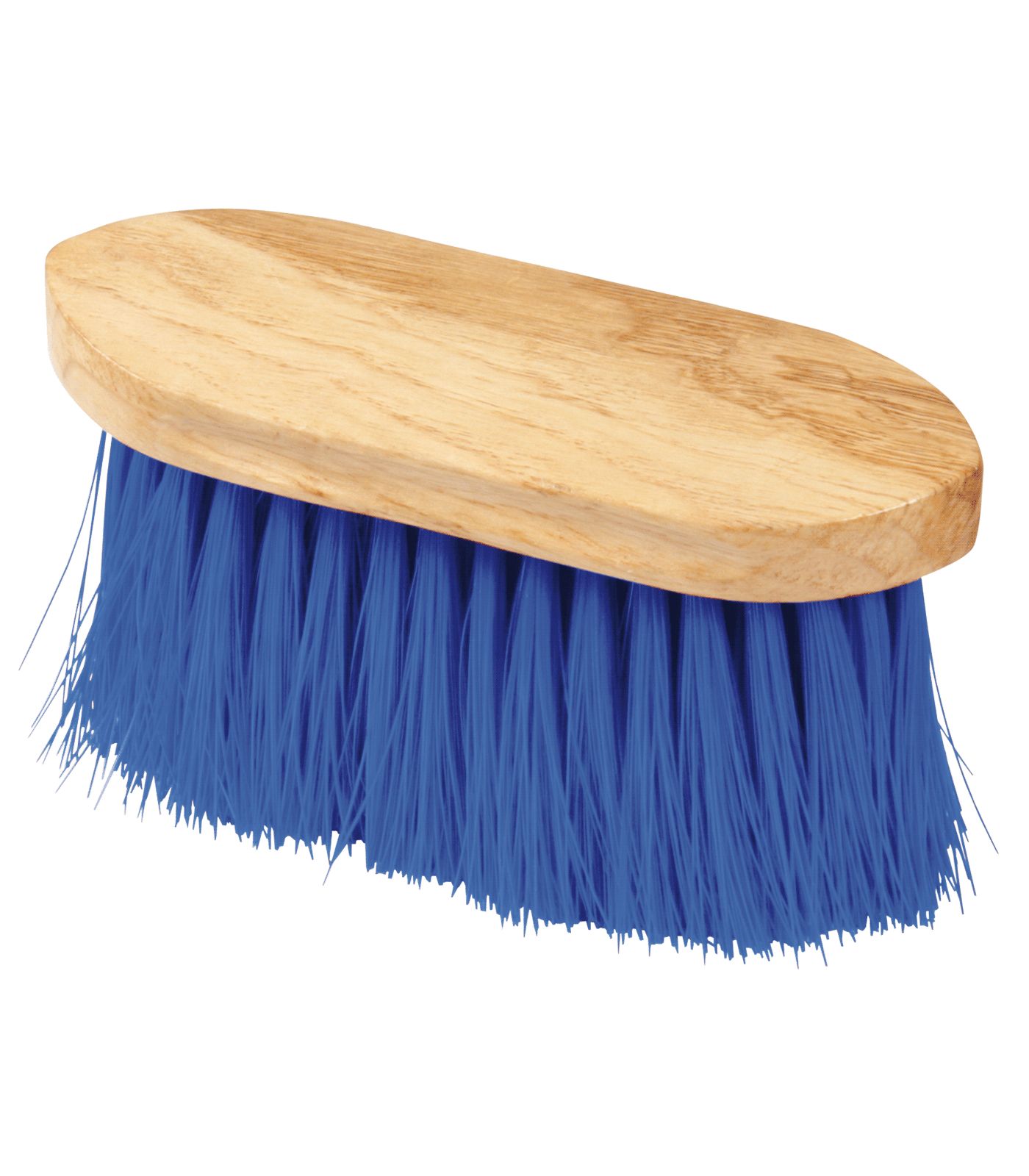 Blaue Borstenbürste mit Holzrücken. Ovale Form.