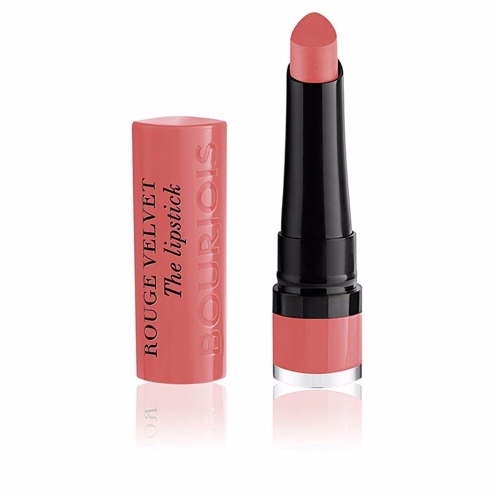 Lippenstift, rosa. Gehäuse und Stift mit Aufschrift. Marke: Bourjois Rouge Velvet The lipstick.