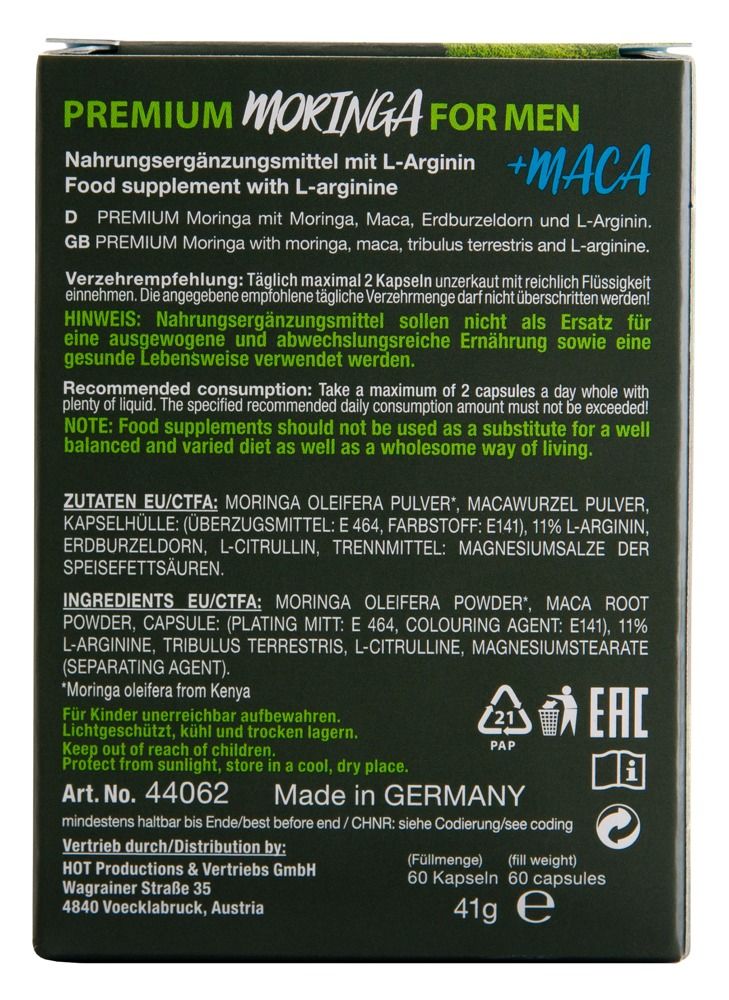 Flasche Moringa Activ Men Kapseln, Draufsicht.