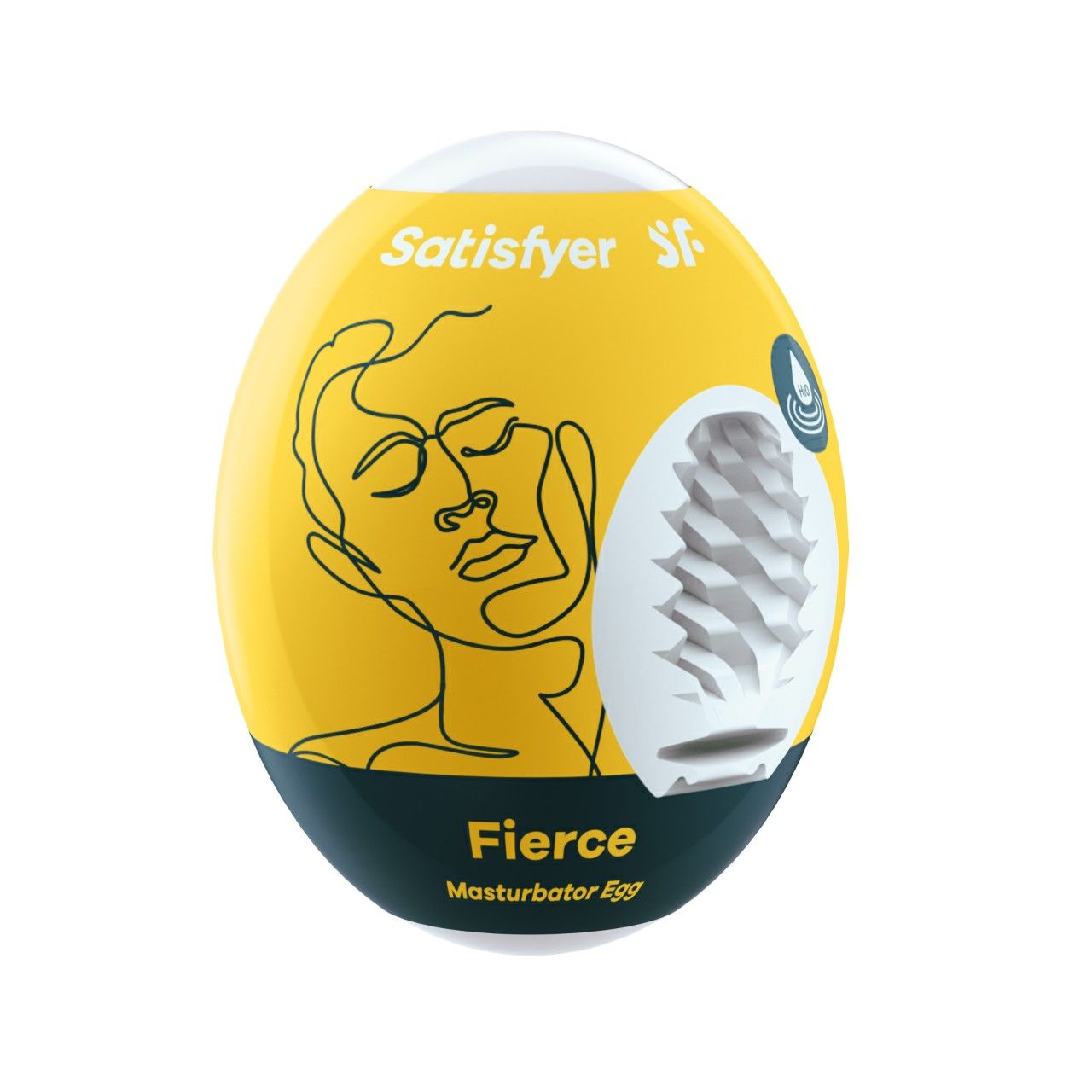 Satisfyer Masturbator Ei 'Fierce' in Gelb. Eiförmiges Design mit Gesichtskontur und spiralförmiger Innenstruktur.