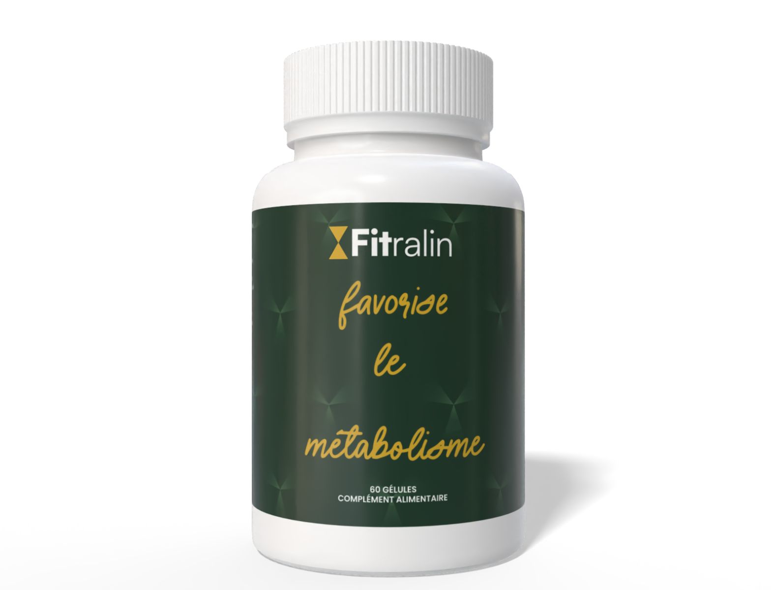 Ein Fitralin Kapselbehälter, der "favorise le métabolisme" anzeigt.