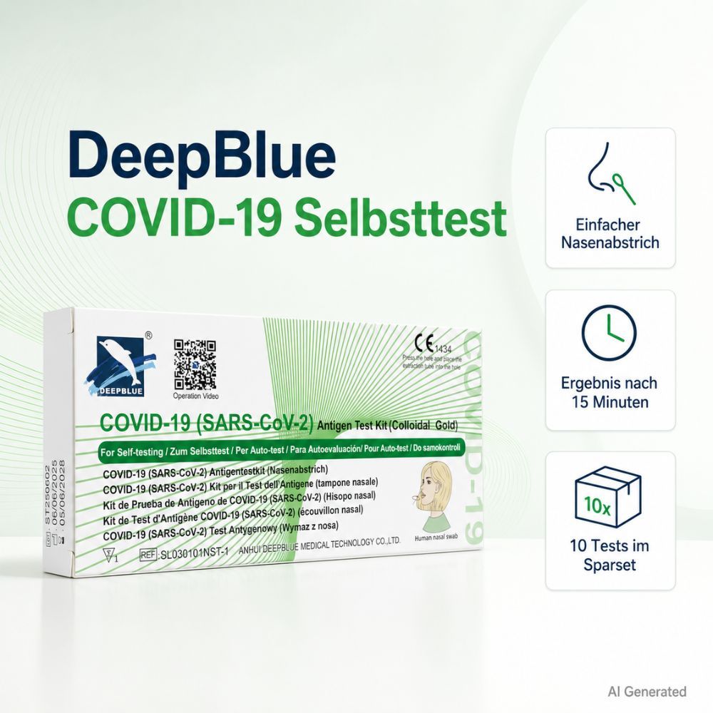 DeepBlue COVID-19 Selbsttest, 10 Tests im Sparset. Einfacher Nasenabstrich, Ergebnis in 15 Min.
