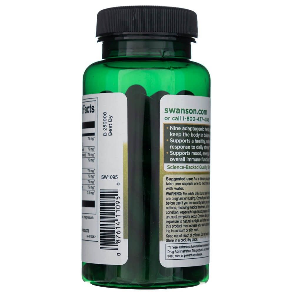 Grüne Kapsel-Flasche mit schwarzen Deckel. Etiketten mit Nährwertangaben und Anwendungshinweisen.