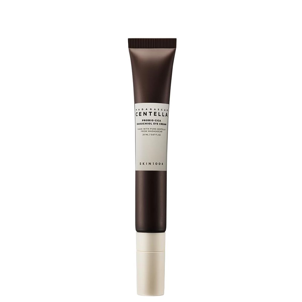 Dunkelbraune Tube mit weißem Aufsatz, SKIN1004 Centella Probio-Cica Bakuchiol Eye Cream.
