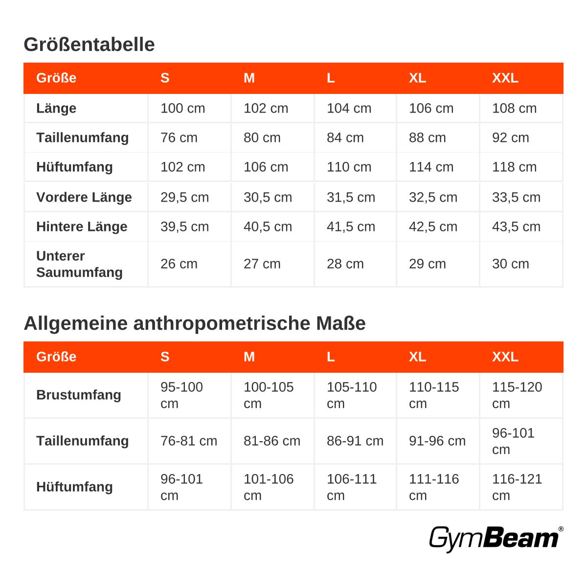 Größentabelle für Herren-Jogginghosen mit Maßen in cm.