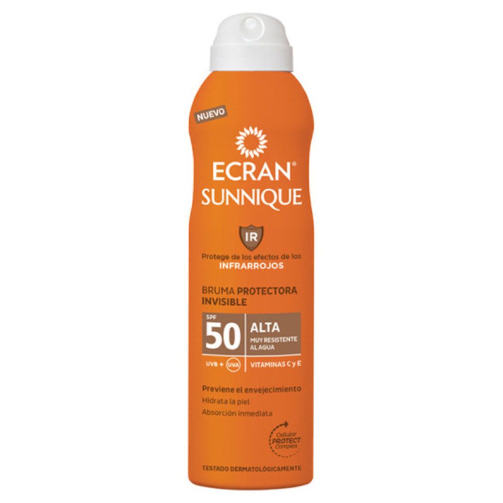 Ecran Sunnique Sonnenschutz Spray SPF 50, unsichtbare Schutzformel mit IR-Schutz.