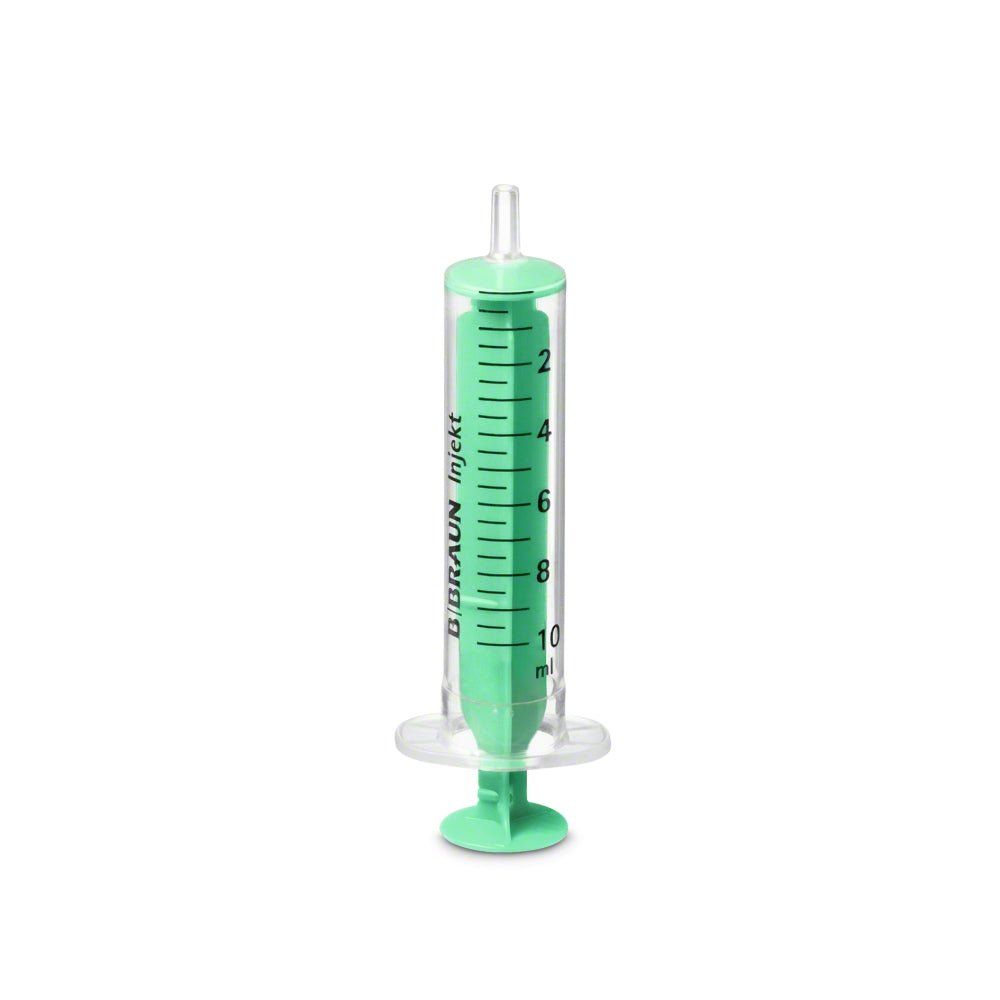 10ml Einmalspritze mit Luer-Ansatz, grün, mit Skala.