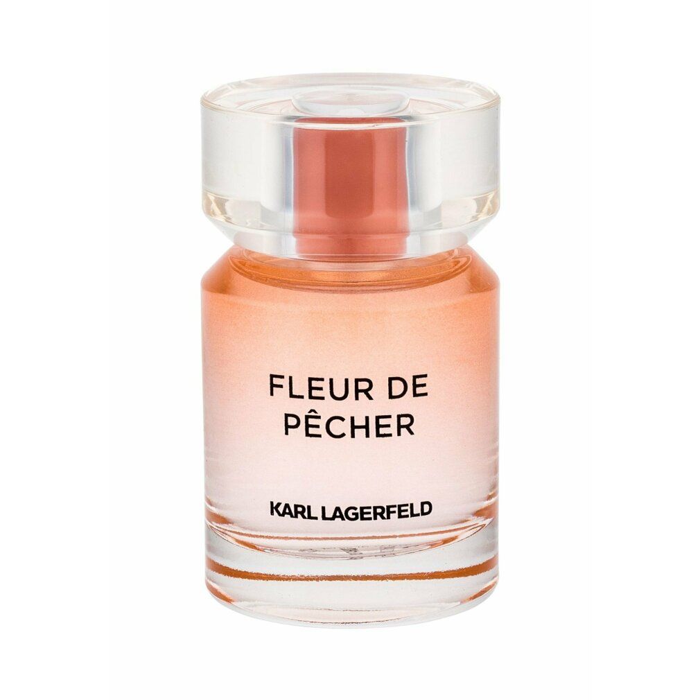 Karl Lagerfeld Fleur de Pécher Eau de Parfum Flakon mit klarem Deckel und rosa Duftflüssigkeit.