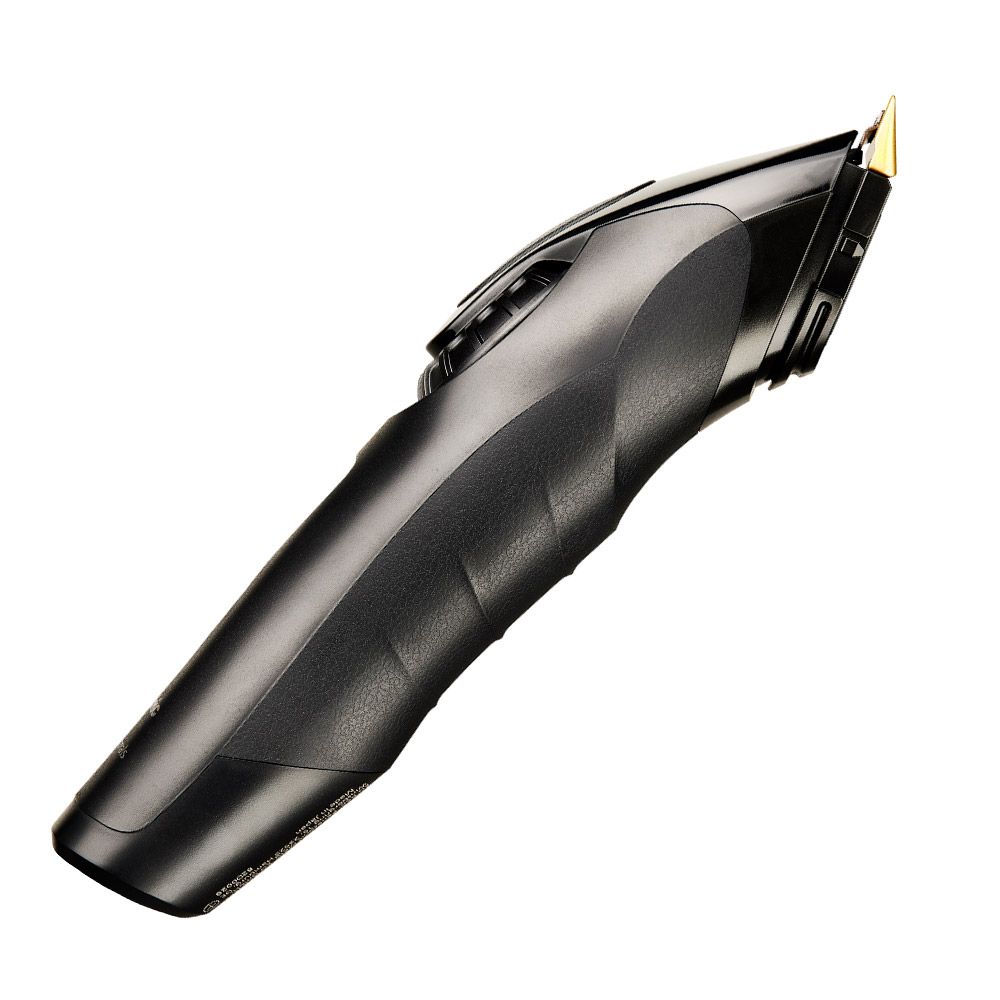 Schwarzer Haarschneider. Goldfarbene Klingen. Gehäuse mit ergonomischem Design.