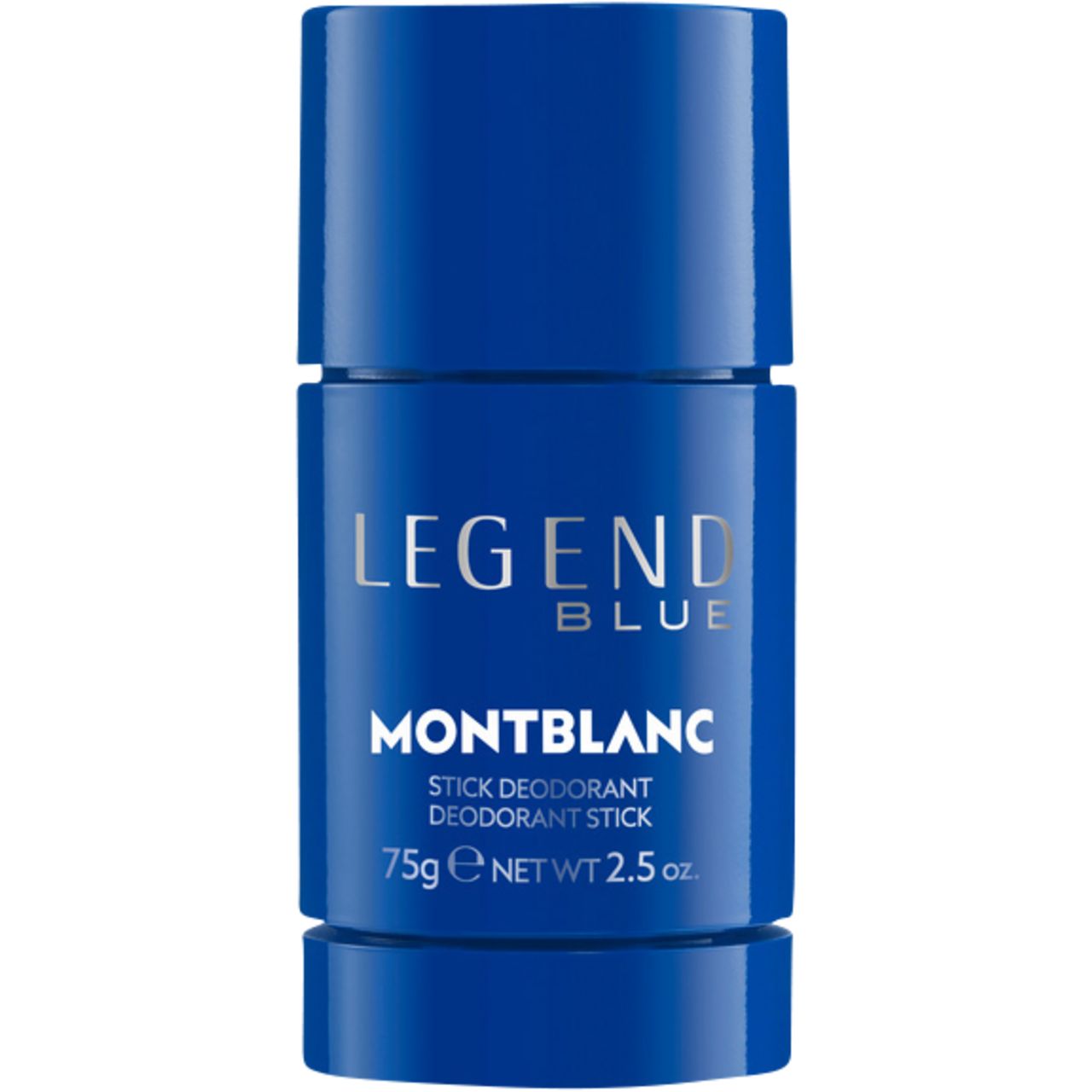 Blauer Deostift. Aufschrift: LEGEND BLUE, MONTBLANC, STICK DEODORANT STICK, 75g NET WT 2.5 oz.
