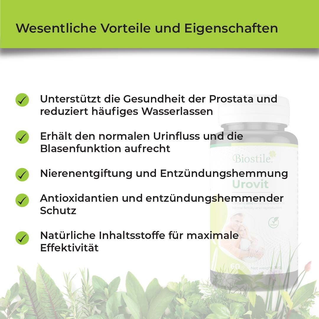 Biostile Urovit Kapseln – Prostata Komplex für Männer mit Sägepalme, Zink & Selen