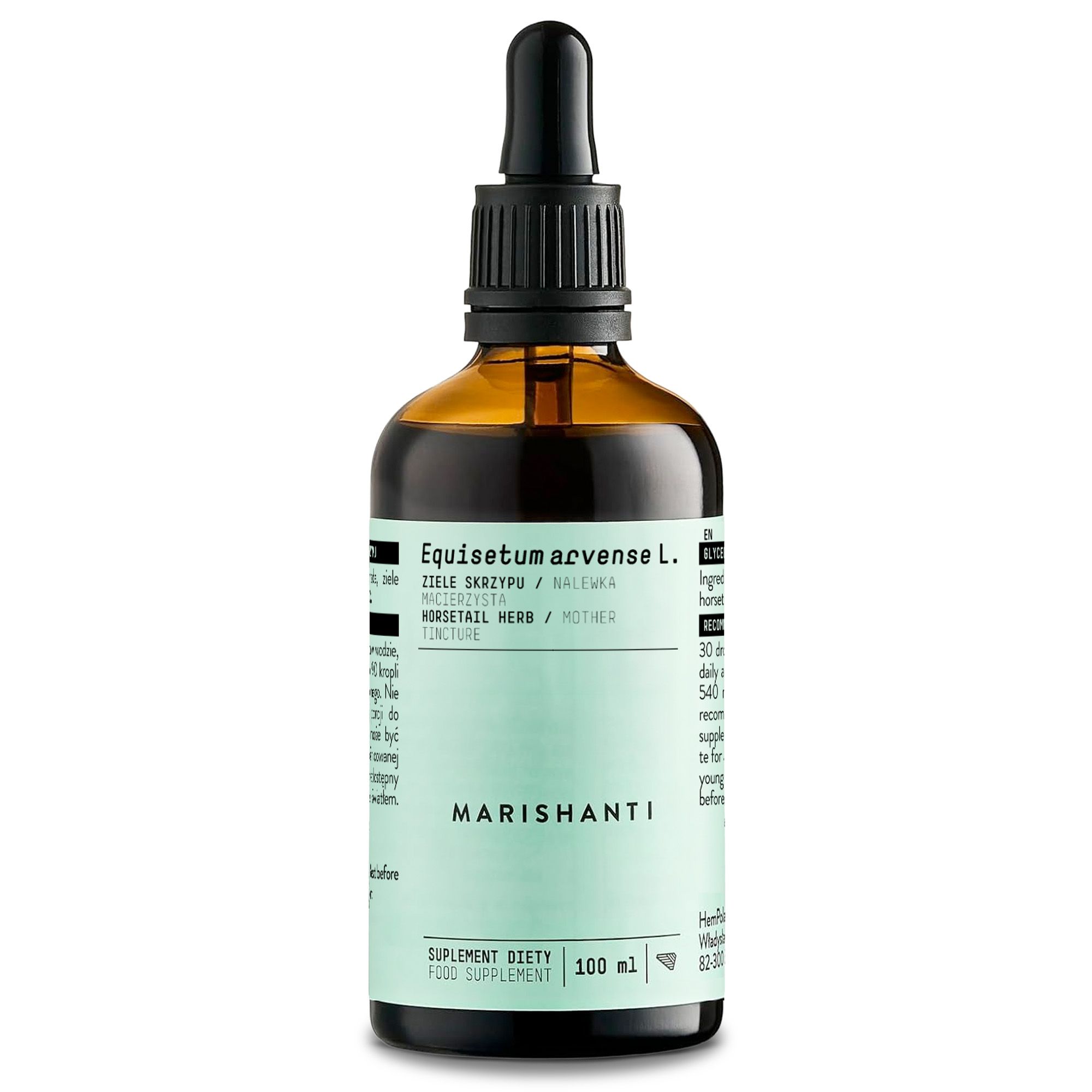 Marishanti Equisetum arvense L. Nahrungsergänzungsmittel in einer 100ml Braunglasflasche mit Pipette.