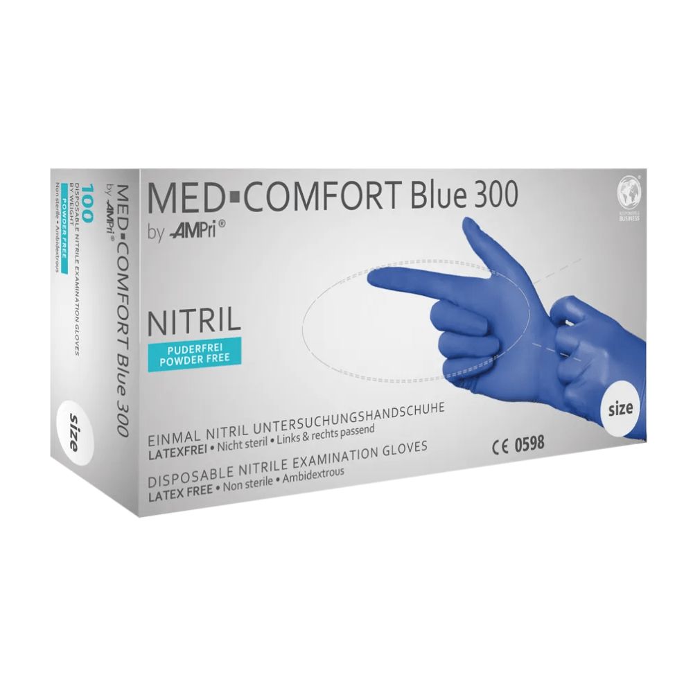 MED-COMFORT Blue 300 Nitril-Untersuchungshandschuhe, puderfrei, 100 Stück.