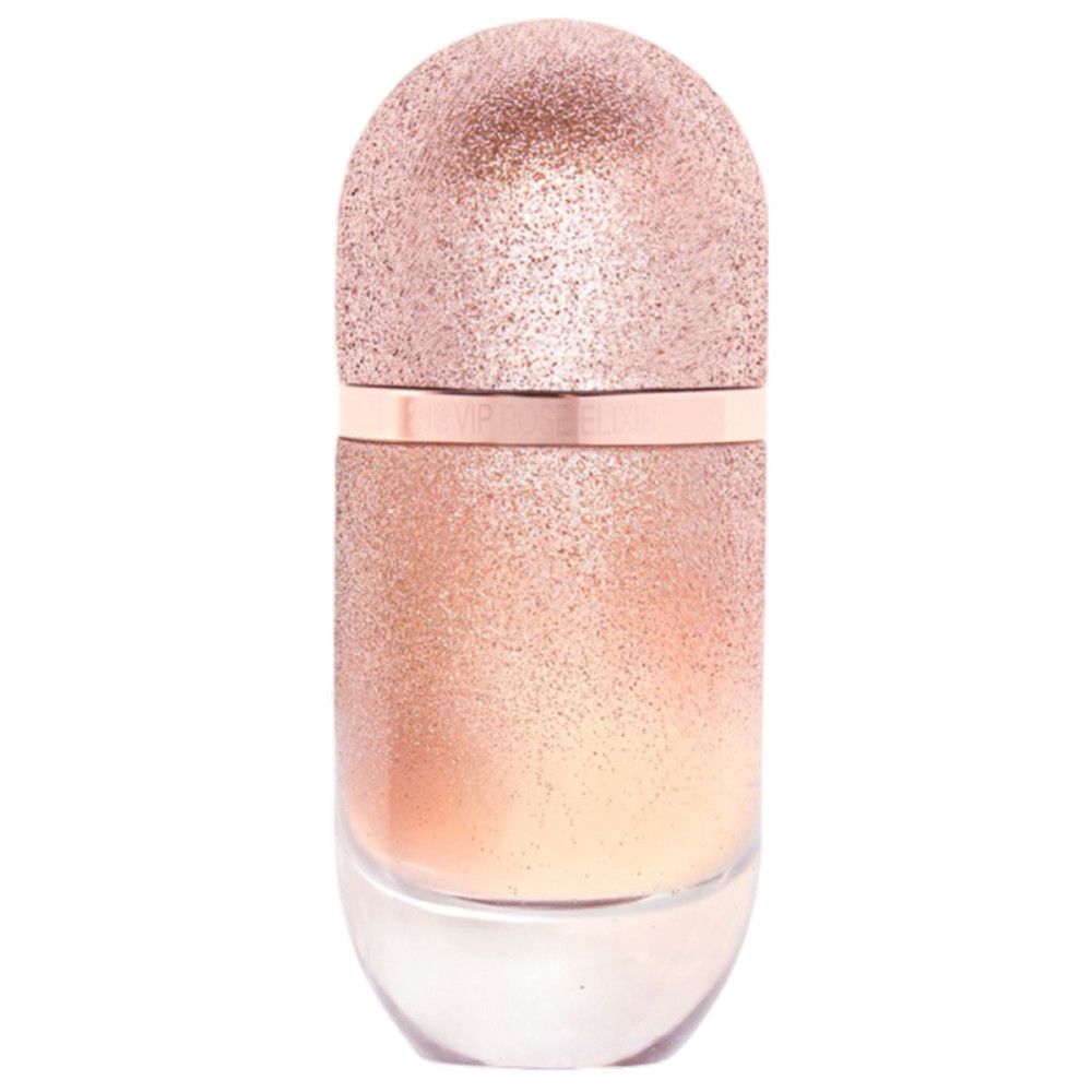 Rosa Flakon mit glitzerndem Überzug. Goldfarbener Ring mit Aufschrift: 212 VIP Rosé Élixir.