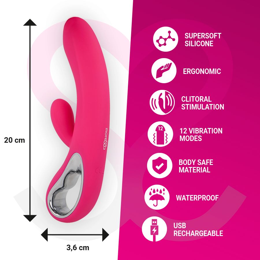 Pinkfarbener Silikon-Vibrator, 20 cm lang, 3,6 cm breit. Merkmale: Silikon, ergonomisch, wasserdicht.