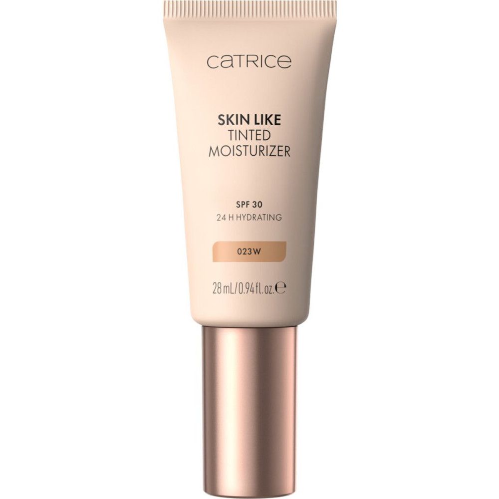 Catrice Skin Like Tinted Moisturizer Tube. Beige Tube mit Produktinformationen. Farbton 023W. 28 ml.