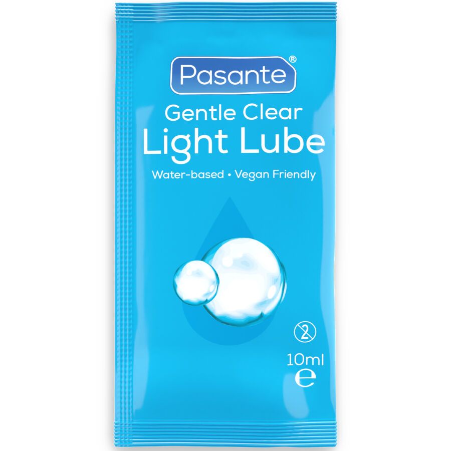 Blaues Beutel mit Produktnamen und Aufschrift "Light Lube". Enthält zwei Tropfen-Illustrationen und Volumenangabe.