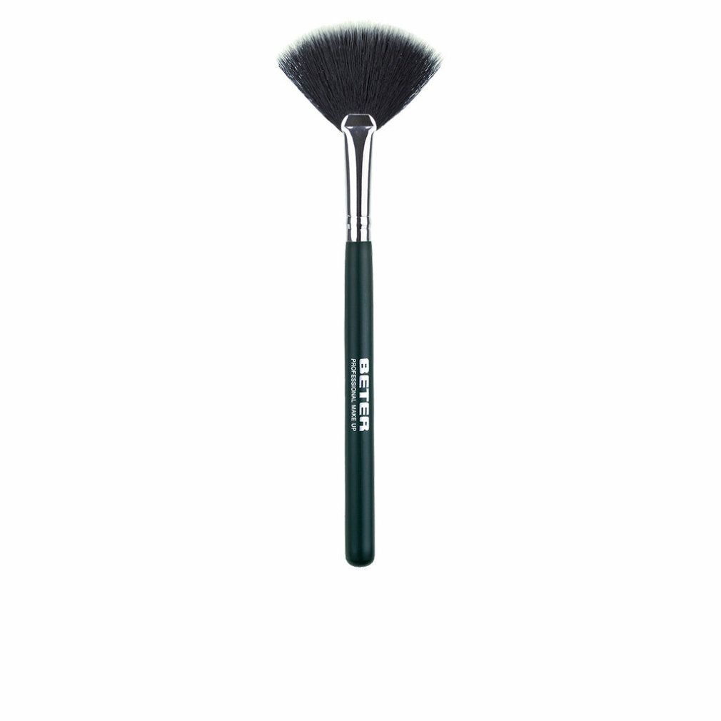 Synthetischer Haarfächer-Make-up-Pinsel mit dunklem Griff und silberner Zwinge.