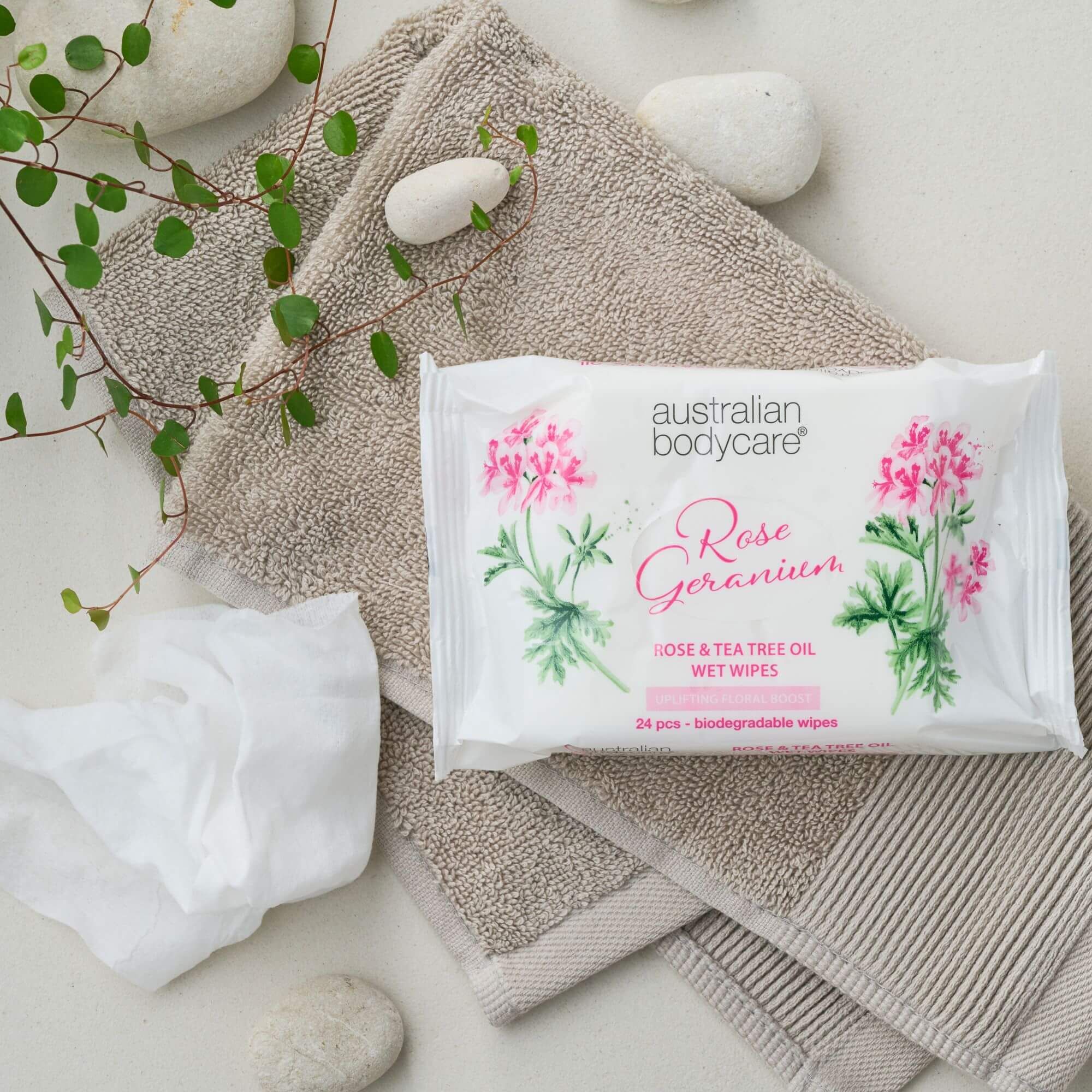 Australian Bodycare Feuchttücher mit Rosengeranien & Teebaumöl