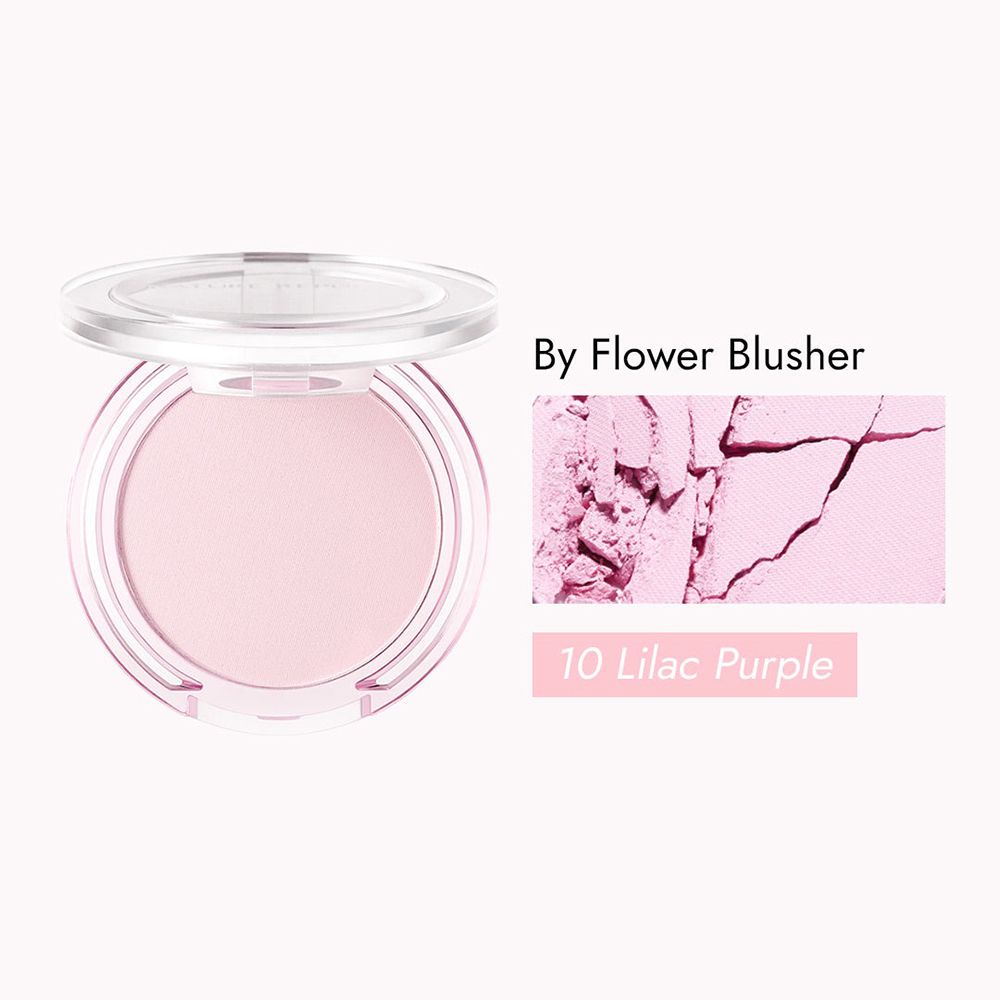 NATURE REPUBLIC By Flower Blusher 10 Lilac Purple. Rosafarbener Blusher in runder, transparenter Verpackung.