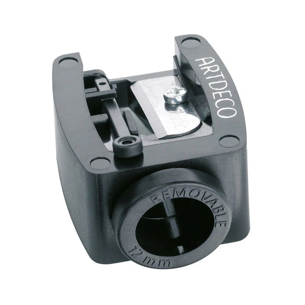 Schwarzer Spitzer mit ARTDECO-Logo. Mit abnehmbarer Öffnung, 12 mm. Metallklinge sichtbar.