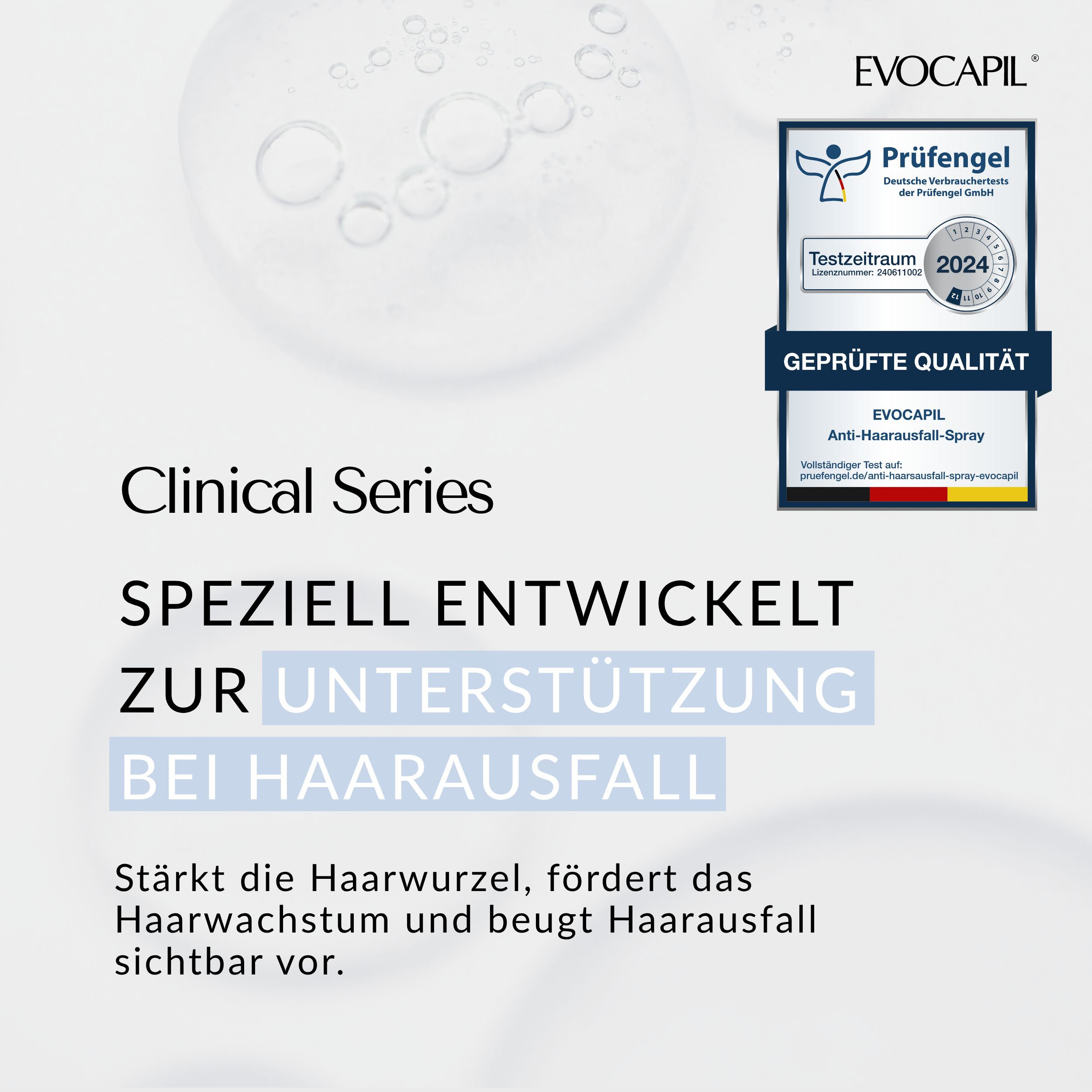Clinical Series. Speziell entwickelt zur Unterstützung bei Haarausfall. Geprüfte Qualität. Testzeitraum 2024.