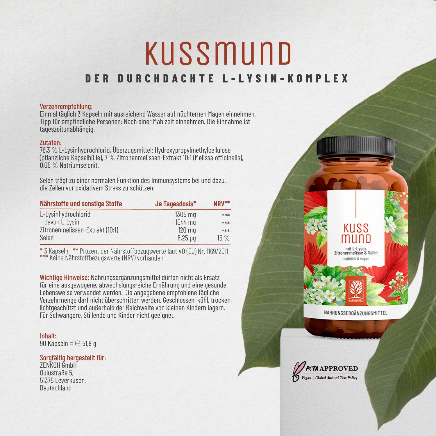 L-Lysin, Selen und Zitronenmelisse - Kussmund - NATURTREU®