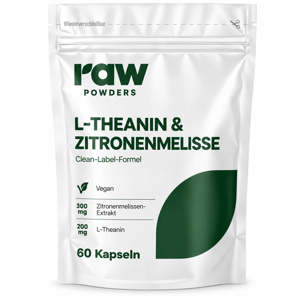 Raw Powders L-Theanin & Zitronenmelisse Beutel, 60 Kapseln.
