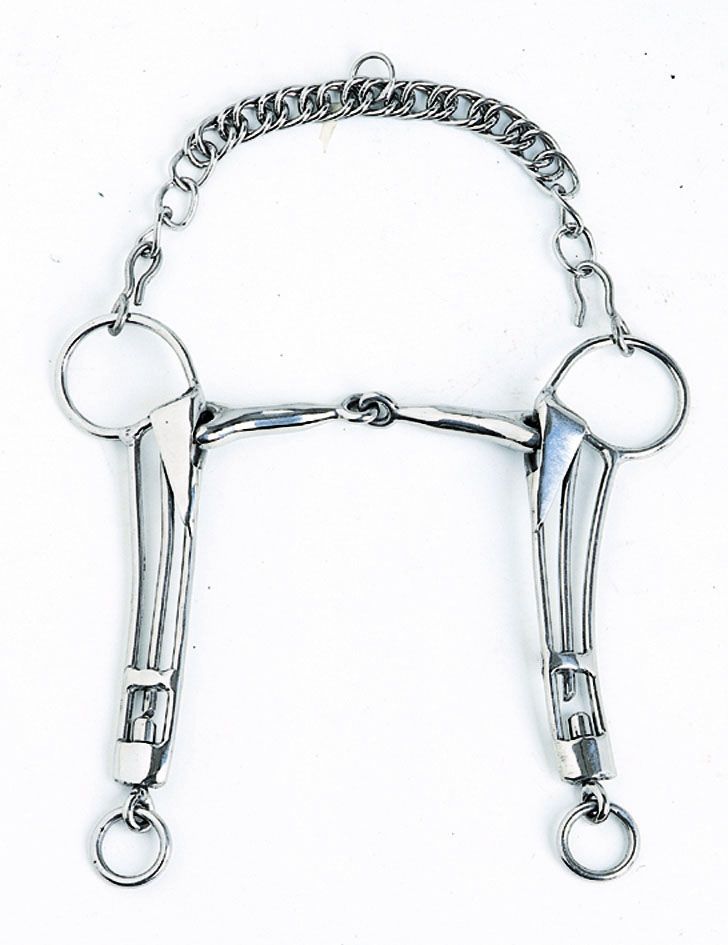 Metallgebiss mit Kette und Ringen.