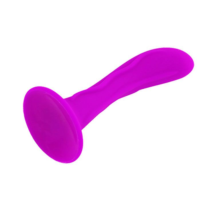 Pinkfarbener Dildo mit abgerundeter Form. Auf weißem Hintergrund.