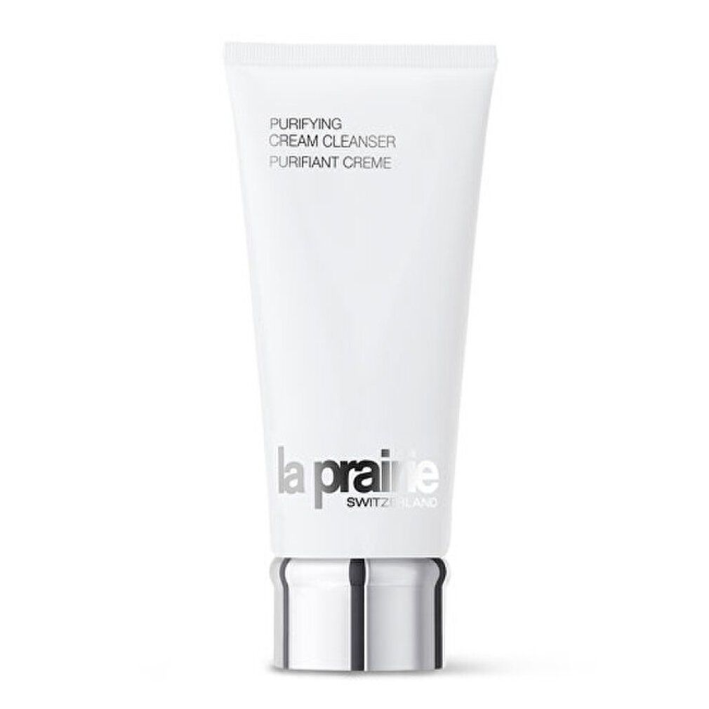 Weiße Tube mit silbernem Verschluss. La Prairie Purifying Cream Cleanser.