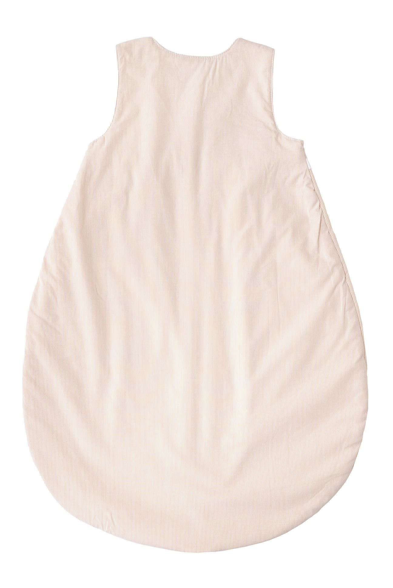 Rückansicht eines beigefarbenen Schlafsacks. Einfaches Design ohne sichtbare Details.