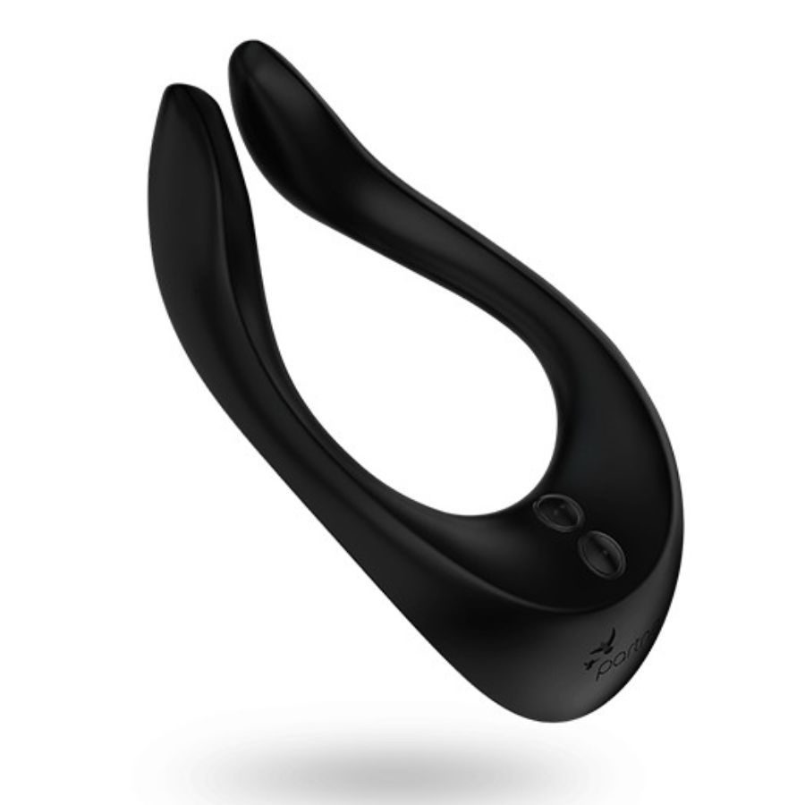 Schwarzer Partner-Vibrator mit zwei Bedienelementen.