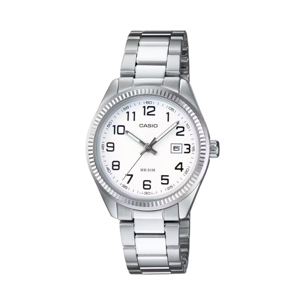 Casio Damen Analog Quarz mit Edelstahl Armbanduhr