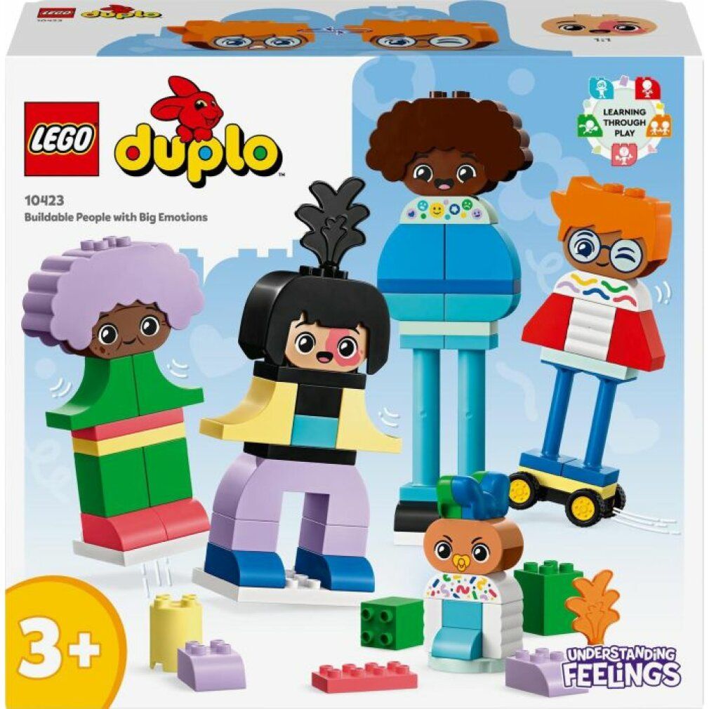 LEGO DUPLO-Set mit Figuren. Figuren in verschiedenen Farben und Formen. Verpackung mit Produktname und Altersempfehlung.