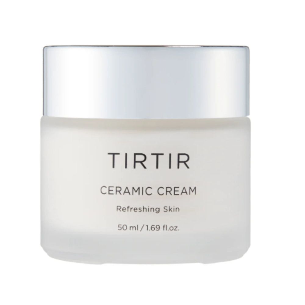 Tiegel mit weißem Deckel und Schriftzug. Produktname: CERAMIC CREAM. Text: Refreshing Skin. Volumen: 50 ml.