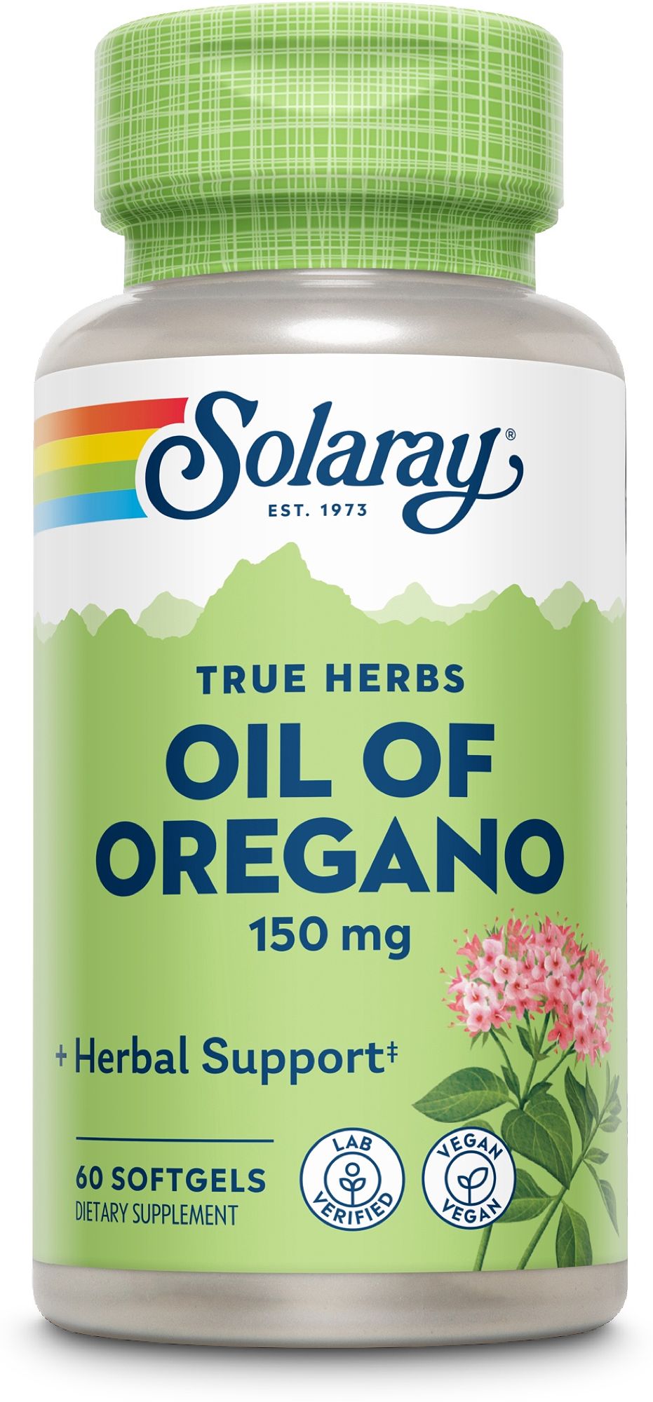 Solaray Oregano Öl Flasche mit 60 veganen Softgels.