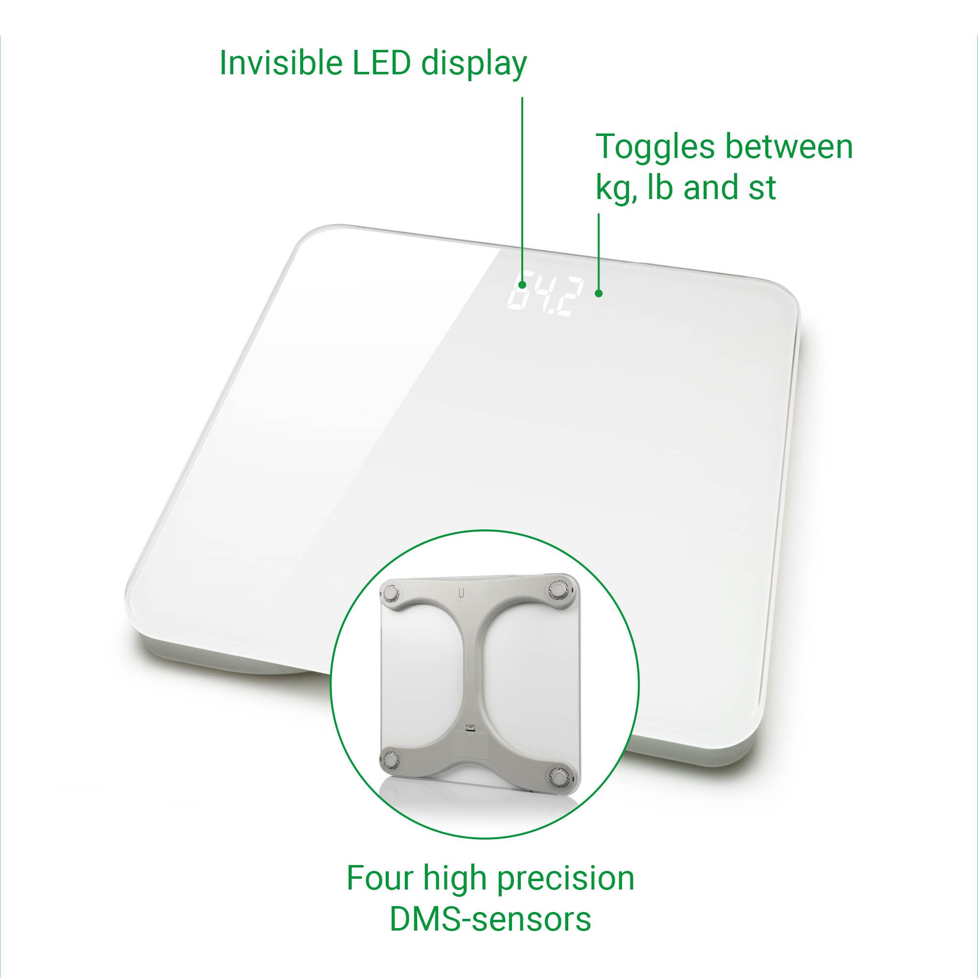 medisana PS 435 digitale Personenwaage mit Glasoberfläche und unsichtbarem LED-Display