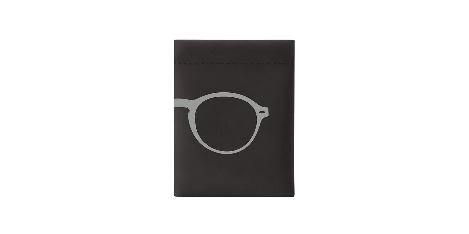 Schwarzes Etui mit silberner Brillen-Kontur. Montana Eyewear.