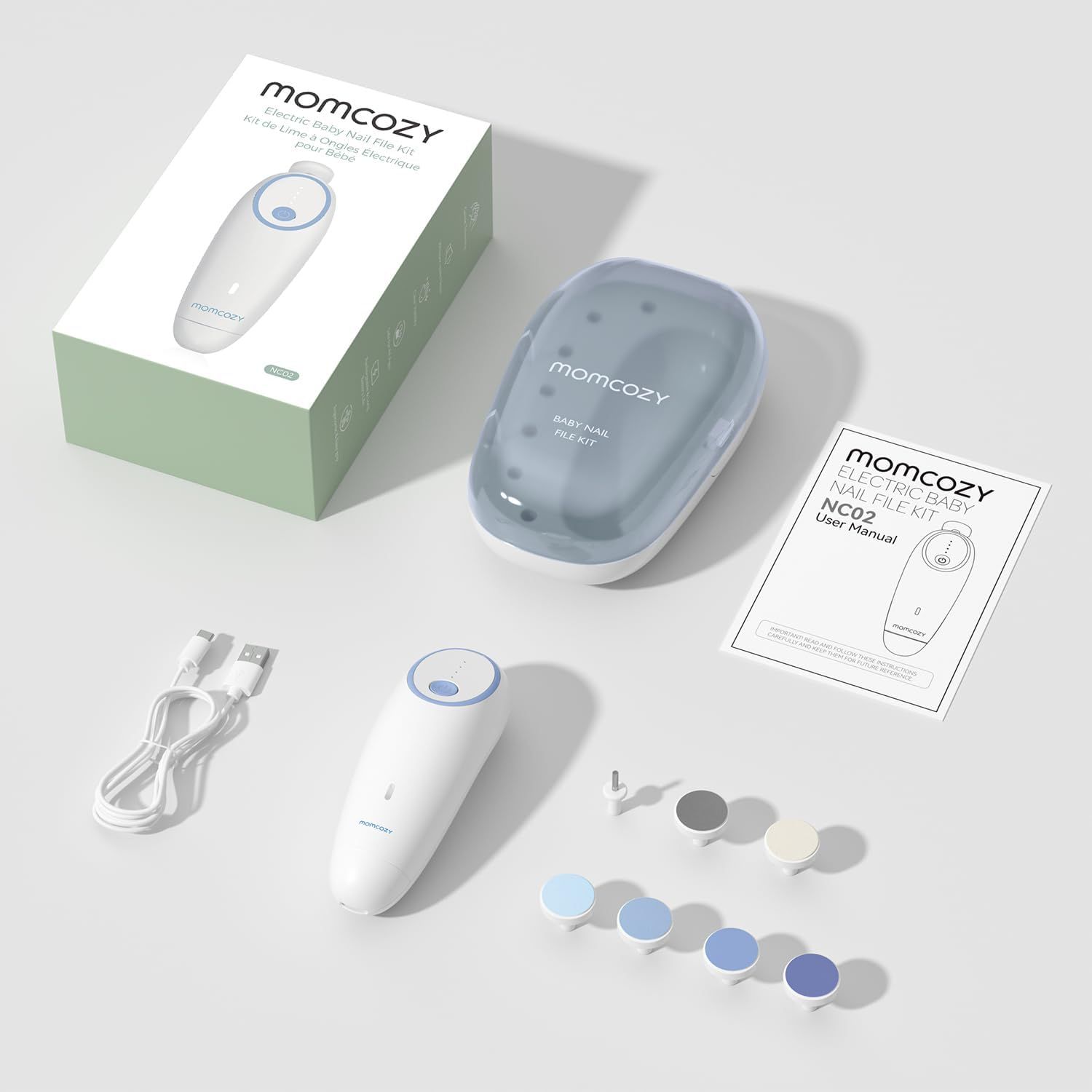 Momcozy Baby-Nagelfeile Set mit Aufbewahrungsbox und Zubehör.